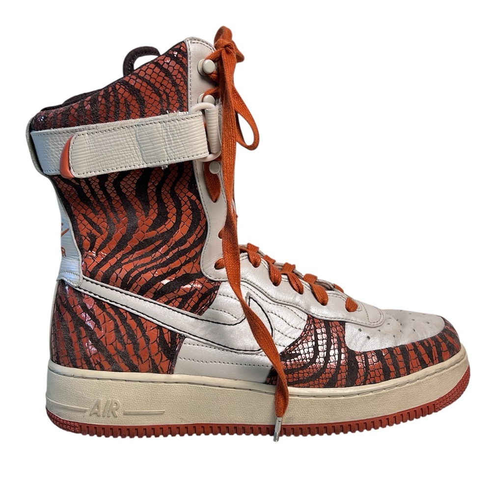 Nike Women’s Air Force 1 High 6” Wedge Sneakers Orange Zebra Print Size 9.5 Rare - Picture 6 of 14